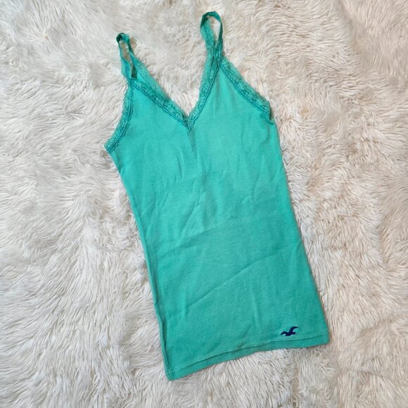 Hollister Tops - 🌸Y2K Teal Blue  Vintage Hollister Lace Trim Cami Tank Top Size Small
